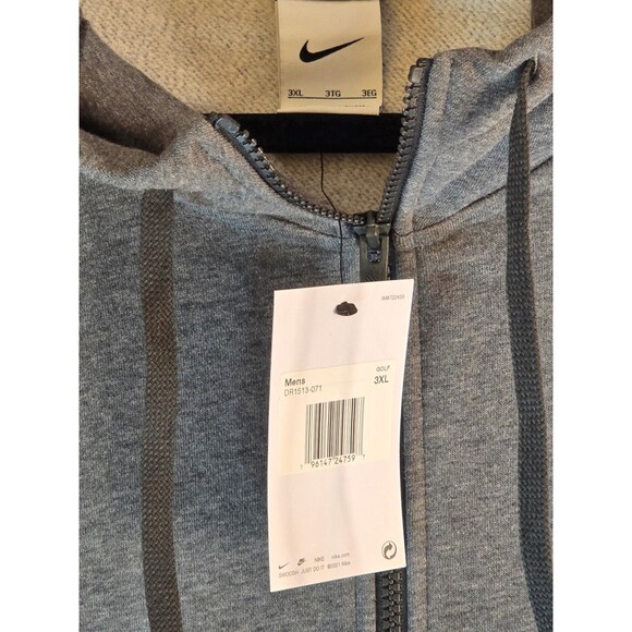 Nike - Men's Club Charcoal Heather Fleece Sleeve Swoosh Full-Zip Hoodie NWT - Picture 3 of 4